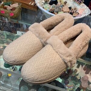 Skechers sparkle lite memory foam house slippers furry new QVC cream